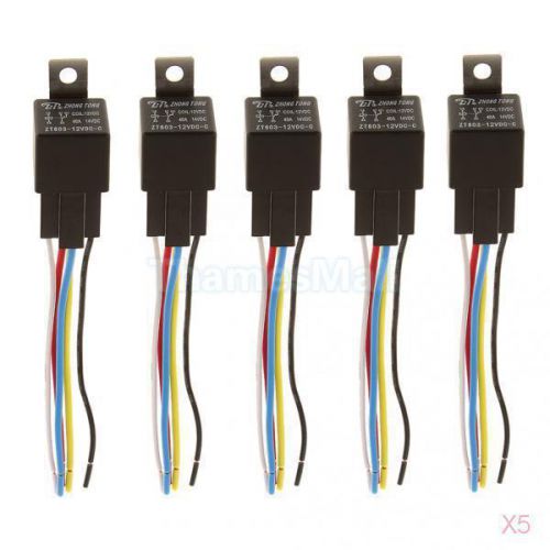 5x pack of 5 12v 40a 5pin automobile relay with fuse spst socket waterproof