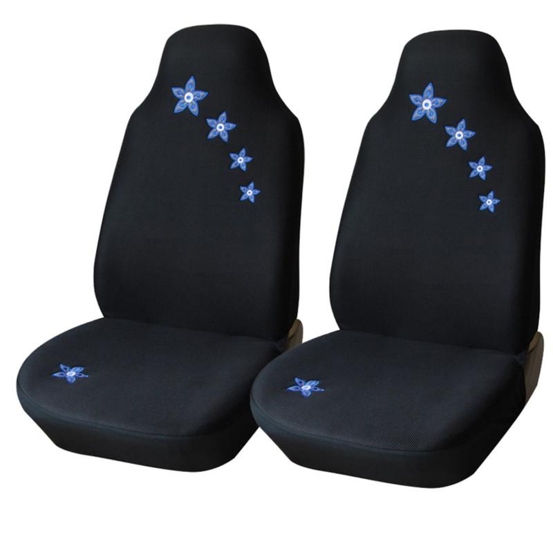 Adeco 2-piece universal vehicle car front seat cover set - black w/ embroidery