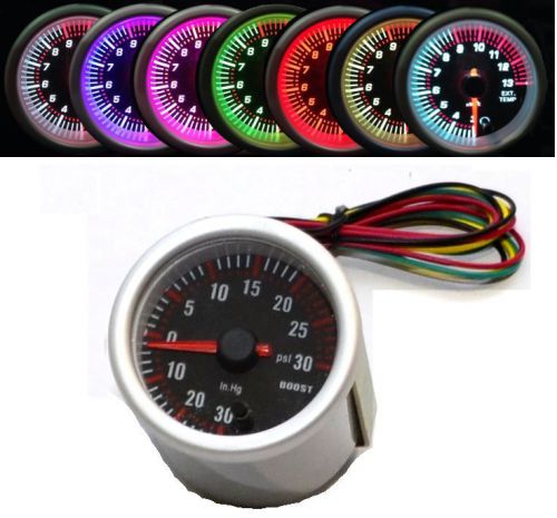 Black face 7 colour 2&#034; inch 52mm boost vacuum gauge turbo drift psi electrical
