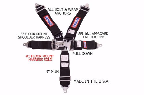 Rjs sfi 16.1 latch &amp; link 5 point universal floor mount harness black 1131301