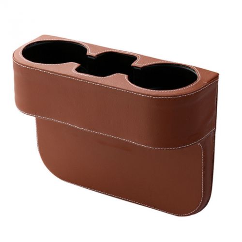 Brown artificial leather white line seat slit  2 cup holder fit all cars