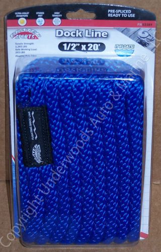 Lot of 2 blue dock line 1/2" x  20'  mfp floating rope boat 12" loop docking new