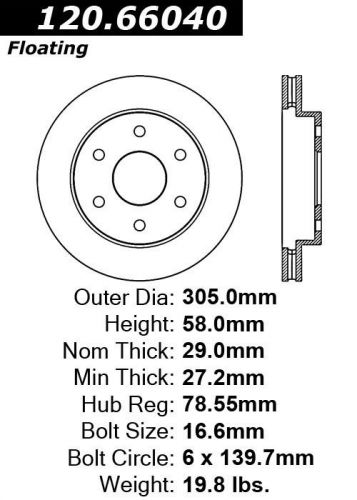 Centric parts 126.66040sl front performance brake rotor