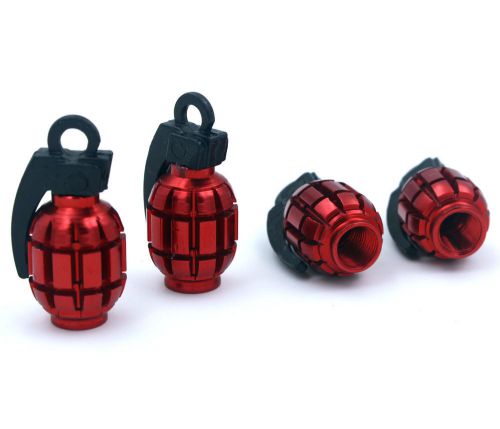 4 pcs alloy grenade shaped car tire valve stem caps red color