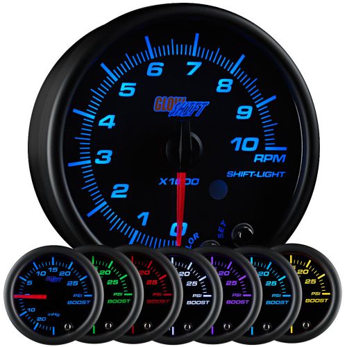3 3/4&#034; glowshift black 7 color series in dash tachometer tach gauge 0-10,000 rpm