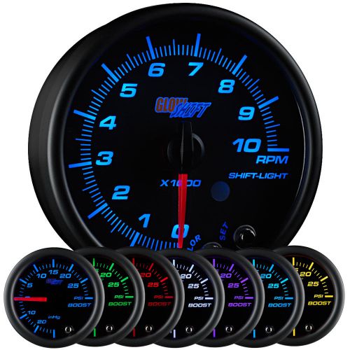 3 3/4" glowshift black 7 color series in dash tachometer tach gauge 0-10,000 rpm