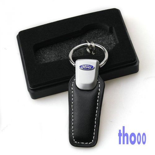 Leather zinc alloy car keychain keyrings for ford focus fiesta mondeo eage s-max