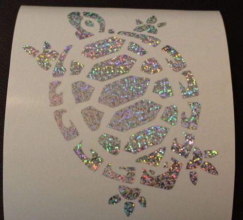 Tribal turtle silver glitter flake vinyl decal sticker