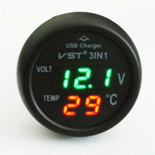 3 in 1 led vehicle mounted usb car charger voltmeter thermometer auto 12v/24v