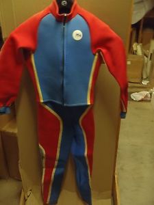 KAWASAKI JET SKI VINTAGE 2 PIECE WETSUIT NEW OLD STOCK RED BLUE SMALL, image 2