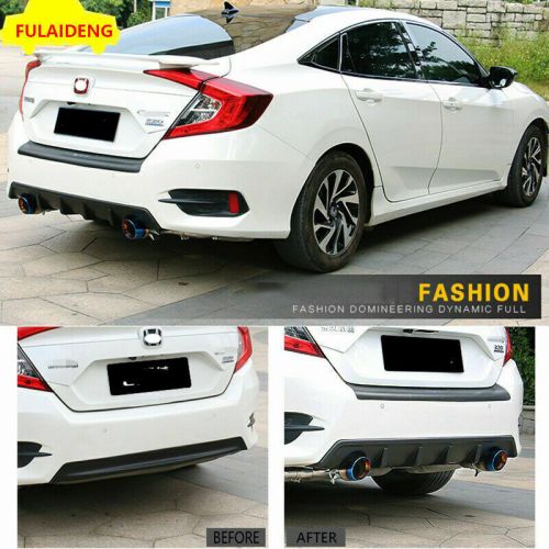 For Honda Civic Sedan 2016-2021 Black Rear Bumper Diffuser Spoiler+CF Pipe Kit, US $379.99, image 2
