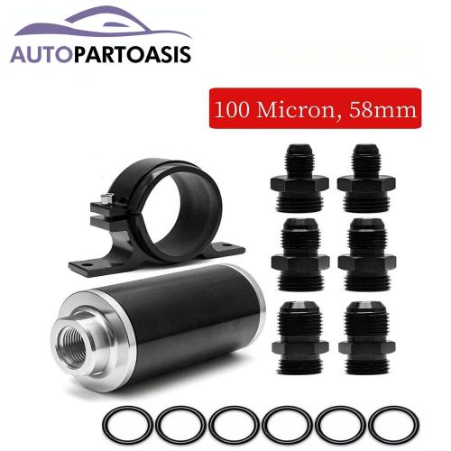 100 Micron Inline Fuel Filter + Bracket High Flow Cleanable 6AN 8AN 10AN Fitting, US $32.32, image 2