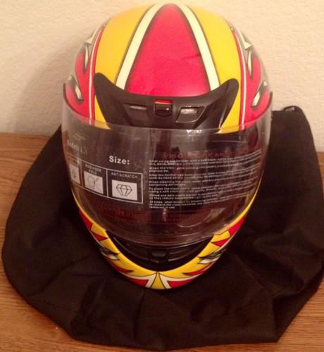 Glx adult solid gloss yellow red silver flame dot full face street helmet m