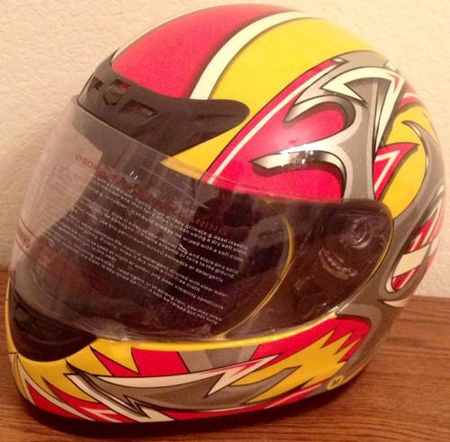 GLX Adult Solid Gloss Yellow Red Silver Flame DOT FULL FACE STREET HELMET M, US $2.04, image 3