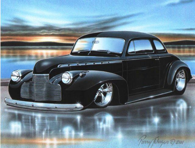 1940 chevy coupe streetrod car automotive art print black