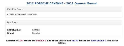 2012 PORSCHE CAYENNE - 2012 Owners Manual, US $79.99, image 3