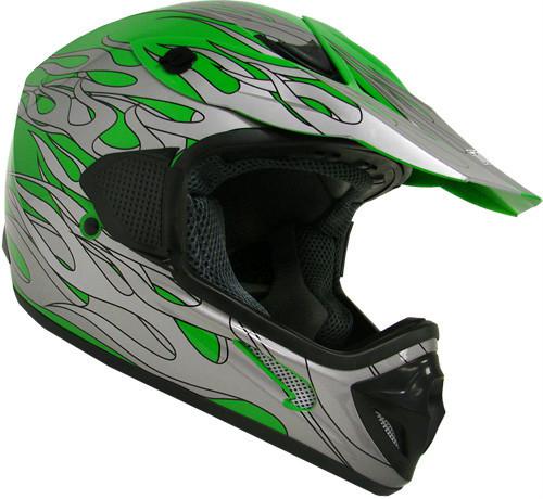 Adult green flame dirt bike atv motocross mx helmet ~m