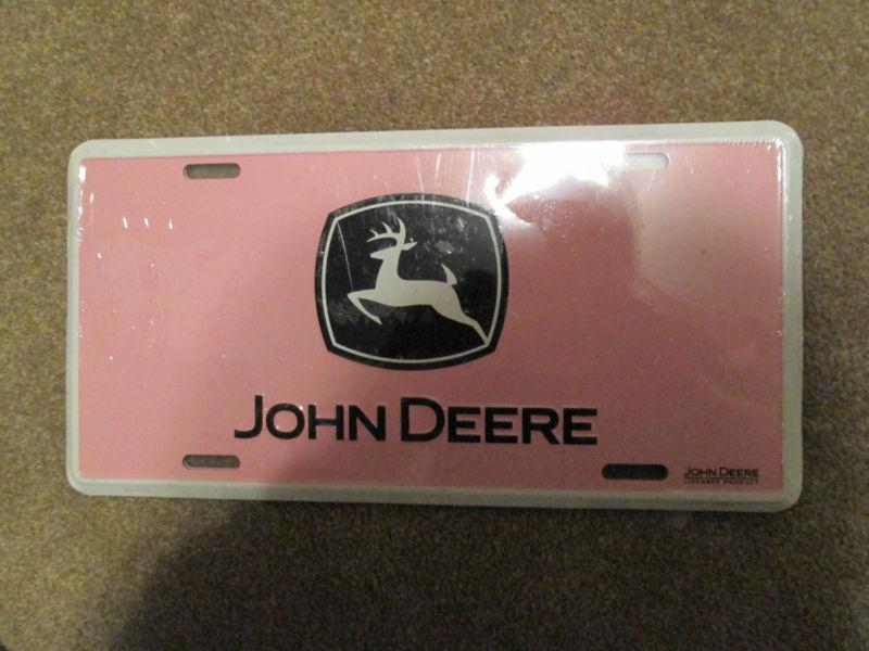 John deere license plate "new in plastic" pink !free shipping with bin