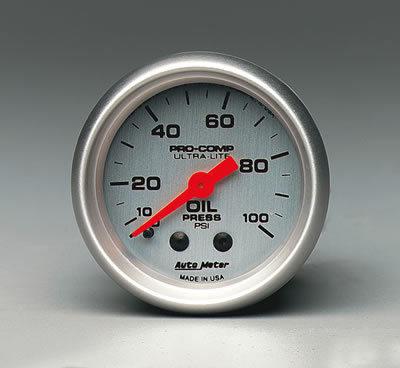 Autometer ultra-lite mechanical oil pressure gauge 2 1/16" dia silver face 4321
