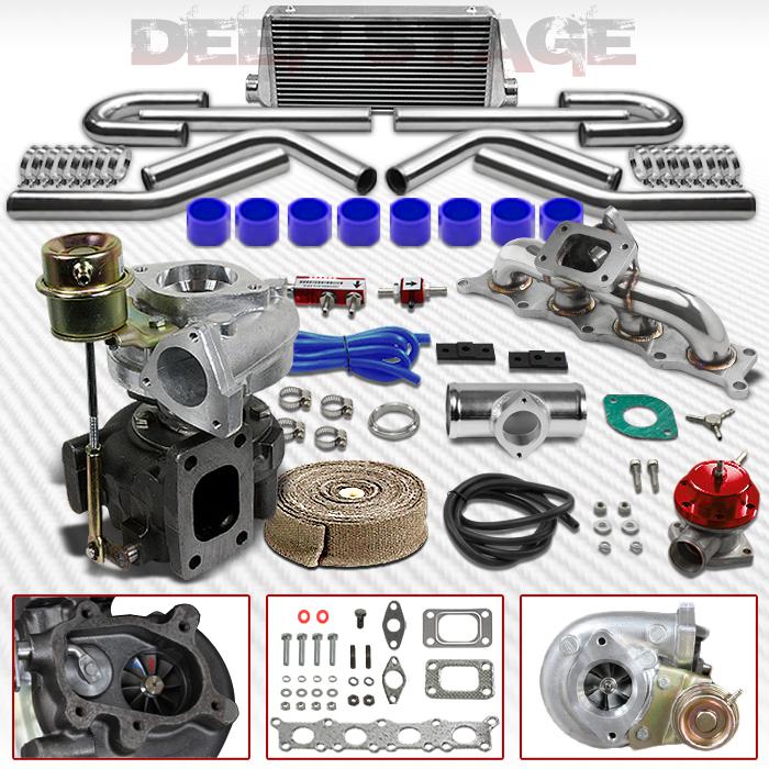 Purchase T25/T28 8PC TURBO KIT W/INTERCOOLER+BLOW OFF VALVE+MANIFOLD
