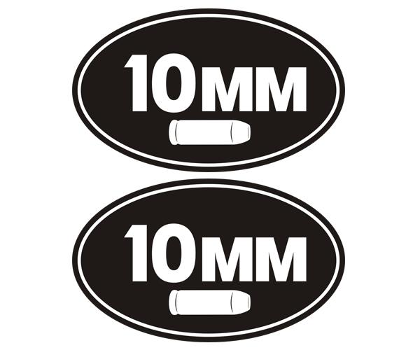 10mm ammo can decal set 3"x1.8" oval semi auto handgun vinyl sticker zu1