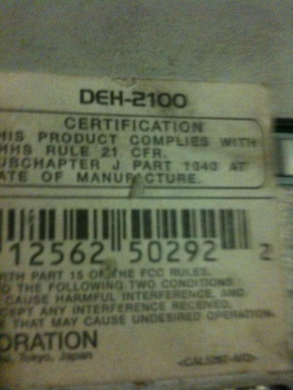 Purchase PIONEER DEH2100 RADIO CD PLAYER WITHOUT FACEPLATE DEH2100 in