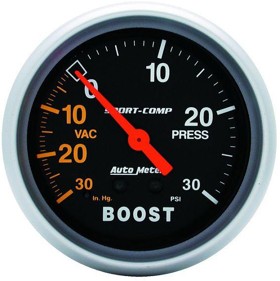 Auto meter 3403 sport comp 2 5/8" mechanical boost/vacuum gauge 30 psi