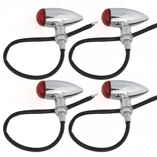 (4) chrome red bullet turn signals for harley honda suzuki yamaha vulcan triumph