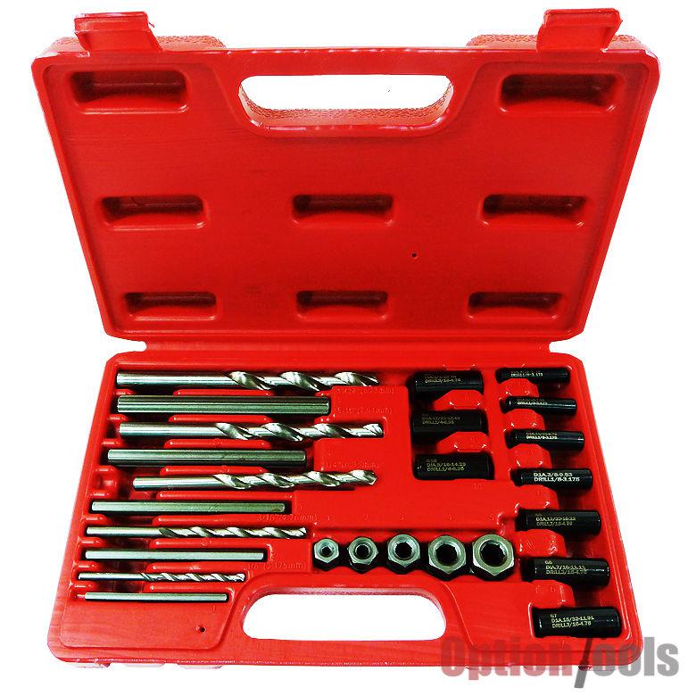Hd 25pc screw extractor drill & guide set extracts broken screws bolts fasteners