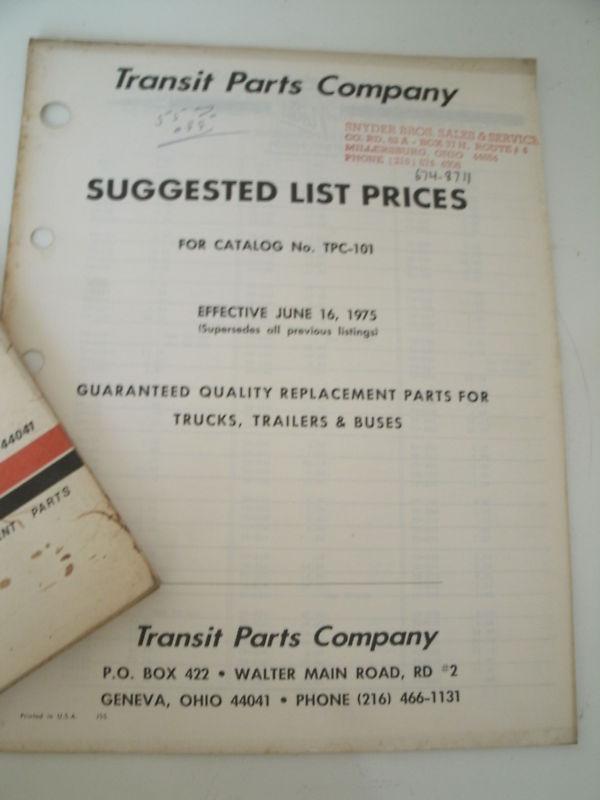 1975 Transit Parts Company TRUCK & BUS Replacement Parts Catalog No. TPC-101, US $19.99, image 3