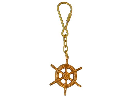 Marine nautical brass stearing wheel key chain for boat, gift – five oceans