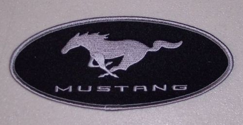 Brand new black and silver 6 1/2&#034; ford mustang pony embroidered iron on patch!
