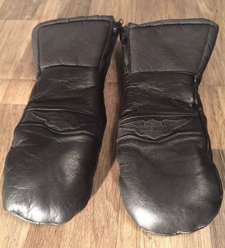 Harley davidson vintage leather &amp; nylon winter gauntlet gloves mittens men small