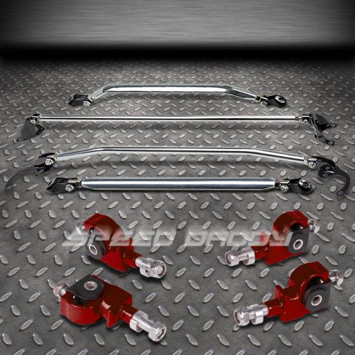 Front+rear upper+lower strut bars+red 4pc camber adjuster kits 88-95 civic/crx