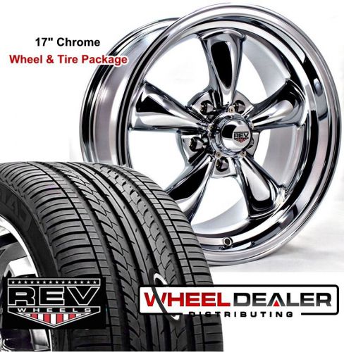 17" 17x7-17x8" chrome rev classic 100 wheels &amp; tires for ford mustang 1965 1966