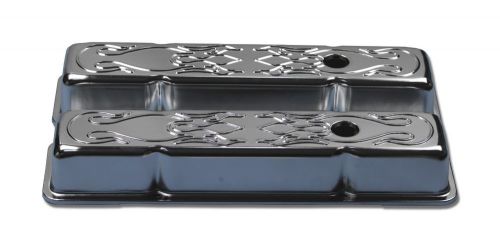 Small block chevy 58-86 chrome steel flame short valve cover 283 327 350 400 sbc