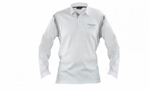 Aston martin mens gents polo shirt - white w/ grey - long sleeve