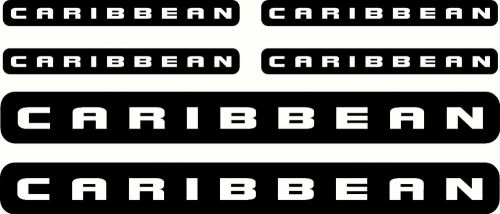 Caribbean, 1 colour black set,  fishing boat sticker decal marine set of 6