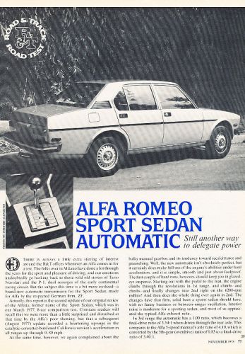 1978 alfa romeo sport sedan automatic - road test - classic article d175