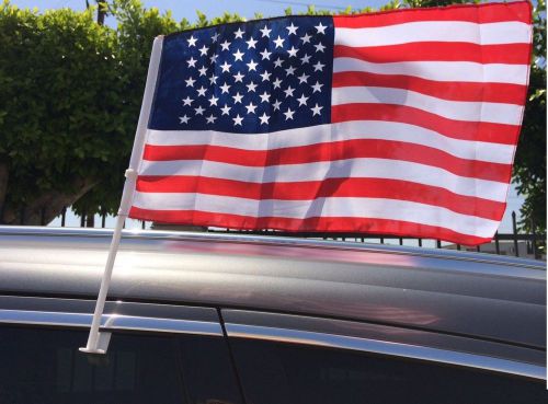 Lot 2   18&#034;x12&#034; united states of america flag patriotic car window clip on flag