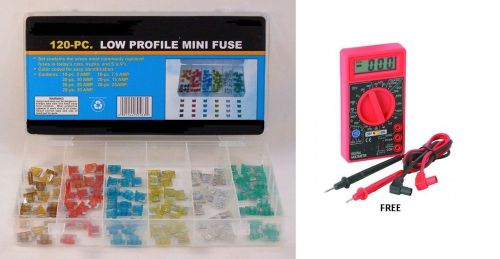 Big lot of 120 pc mini low profile blade fuse set free multimeter w/purchase