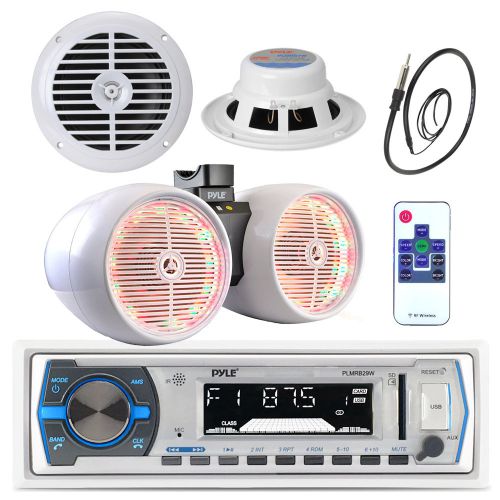 Pyle boat bluetooth usb radio, led 6.5&#034; tower speakers, 6.5&#034; speakers, antenna