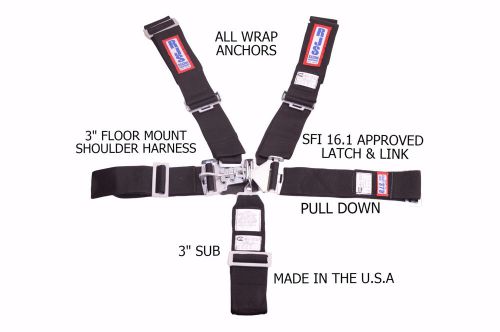 Rjs racing sfi 16.1 latch &amp; link 5 pt floor mount wrap in harness black 1131201