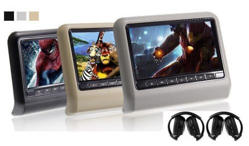 9&#034; hd digital lcd screen car pillow headrest monitor dvd player games+headphones