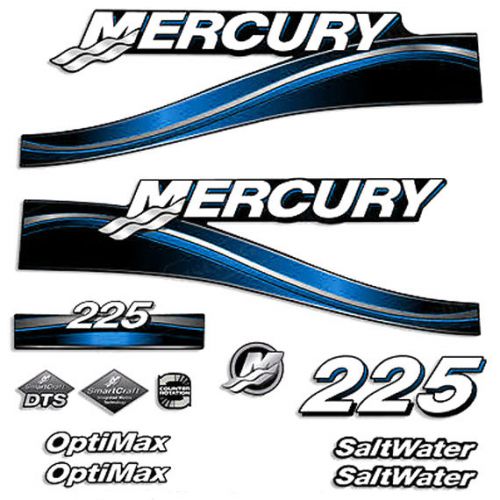 Mercury outboard decal sticker 225 hp optimax saltwater salt water blue
