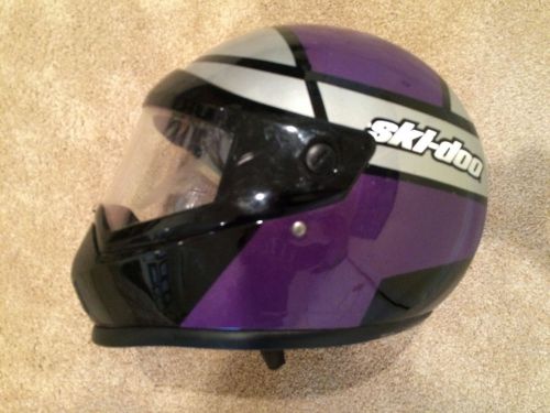 Ski-doo lazer xl used snowmobile helmet black and purple cold weather full face