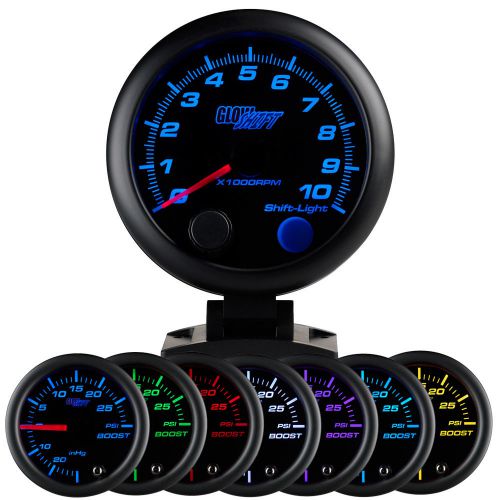 Glowshift black 7 color 3 3/4&#034; inch tacho tachometer gauge w. shift light
