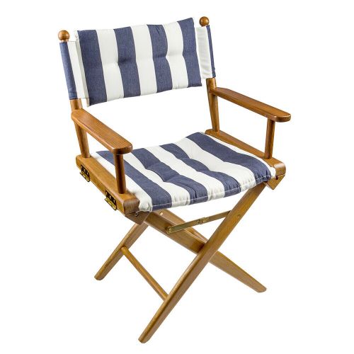 Whitecap Teak Director's Chair w/ Navy & White Cushion Folding, Stainless Steel, US $439.74, image 2