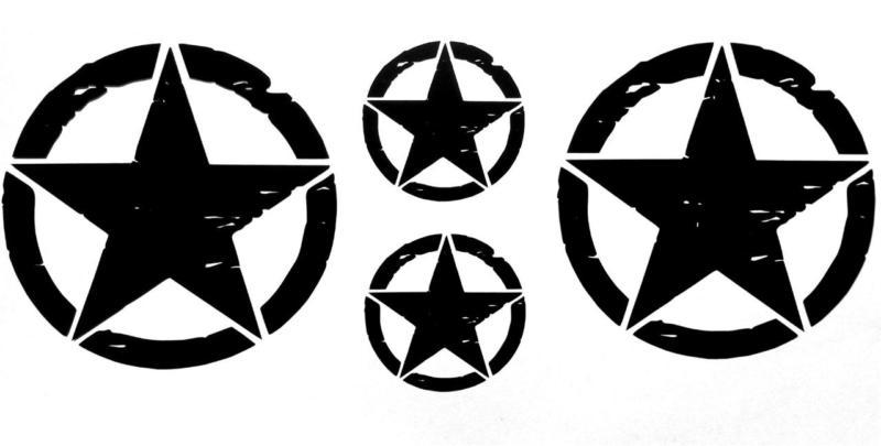 Jeep oscar mike distressed star set 2x 10.5 & 2x 5" decals wrangler rubicon