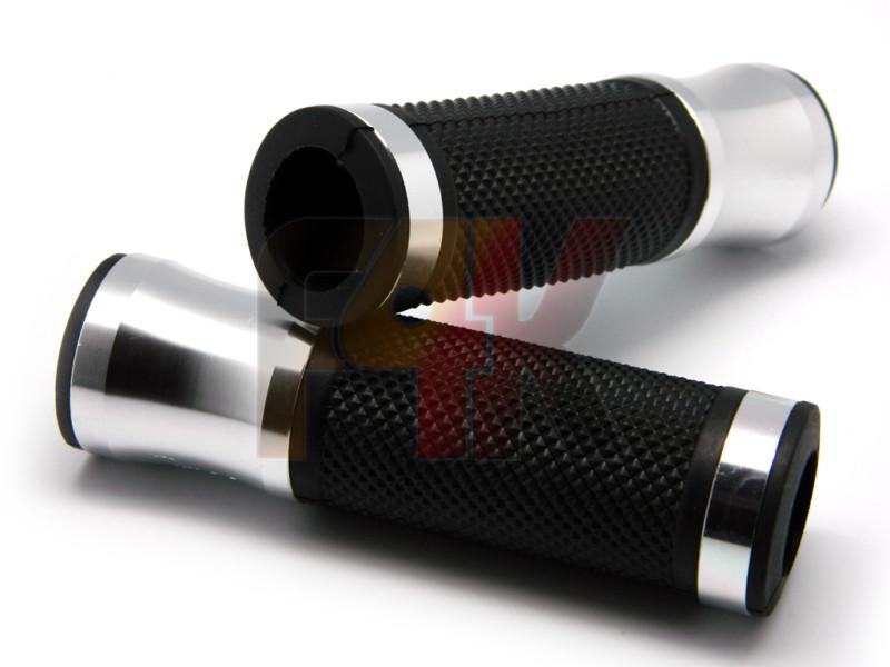 Silver motorcycle dirt bike aluminum 7/8" 22mm handlebar gel rubber hand grips 